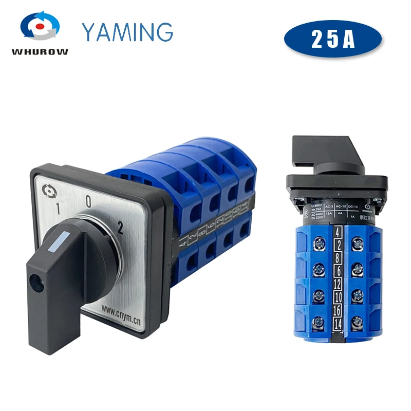 Yaming Electric YMW26-25/4 Control Motor Circuit Universal Changeover Rotary Cam Switch LW26-25/4 25A 4 Poles 3 Position