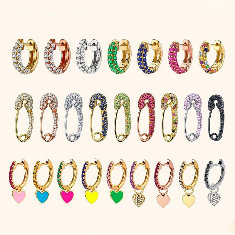 

Multi Color Heart Crystal Hanging Earrings Full Rhinestone Paper Clip Hoop Earrings for Women Trendy Party Jewelry Gift
