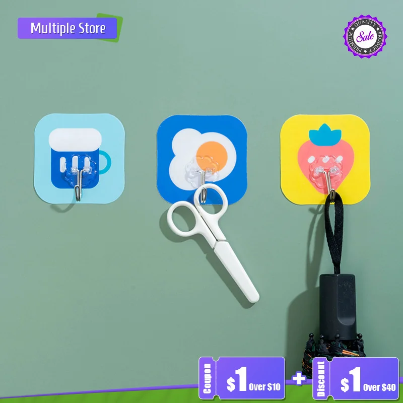 

5 шт. мультяшный прочный самоклеящийся крючок, держатель для дверных ключей, настенная вешалка на присоске, стойка с большой нагрузкой, орга...