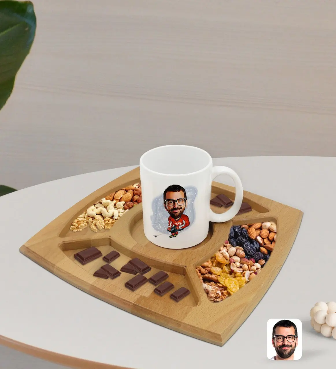 

Персонализированная белая кружка Hokeyci карикатюрилю и натуральная твердая древесина, 4 отделения, презентация, табурель, кондитерский подар...