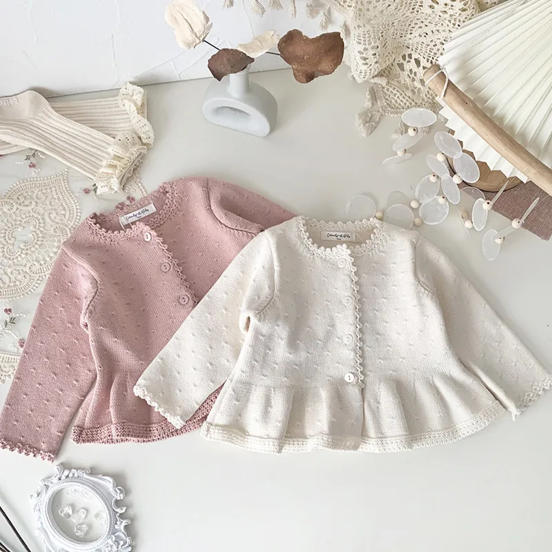 

Sweaters Style Cardigan Ruffles Toddlers 2023 Spring Deer Girls Knitted Crochet Korean Cotton Jonmi Coats Kids Baby