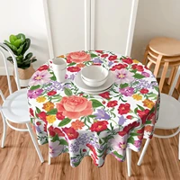 floral flower pink tablecloth round 60 inch table cover polyester waterproof for kitchen home decor picnic outdoor table cloth