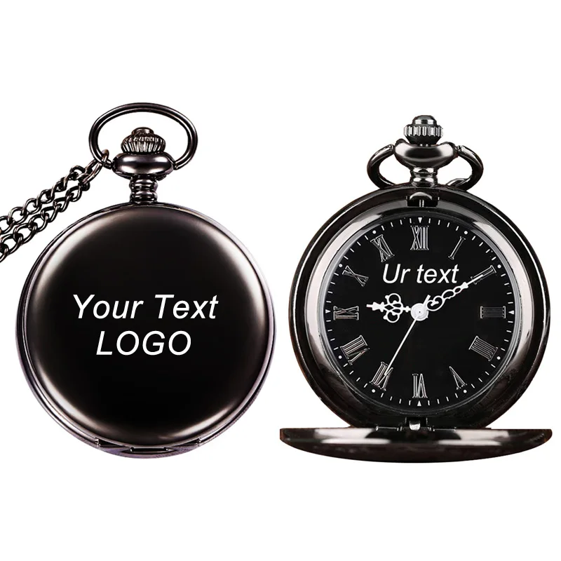 Customize Your LOGO Name Text 47MM Metal FOB Pendant Quartz Pocket Watch Vintage Groomsmen Wedding Gift Anniversary Presents