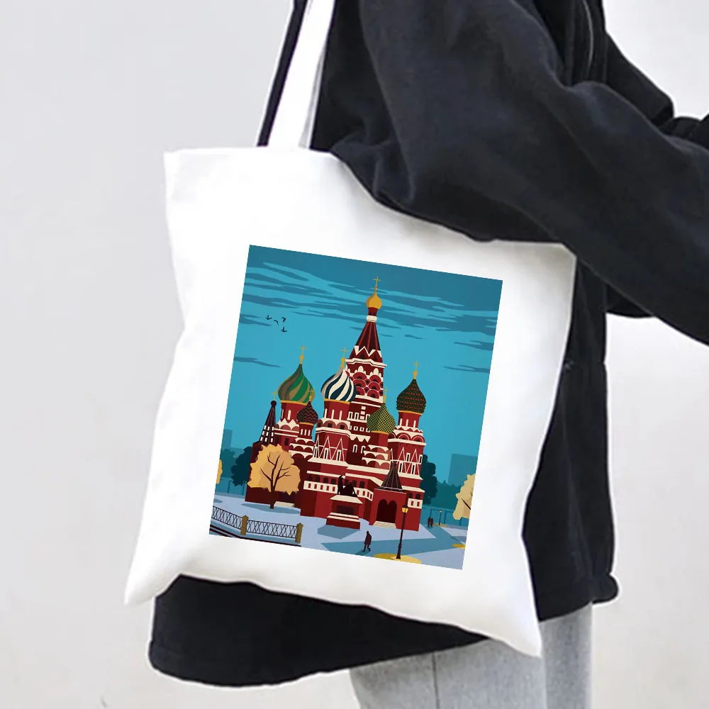 Женская Холщовая Сумка-тоут с российским флагом экологически чистая Сумочка на