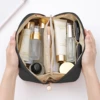 Bolsa de cosméticos de viaje de gran capacidad para mujer, bolsa de maquillaje de PU portátil, bolsa de baño impermeable, Kit de aseo multifuncional 6