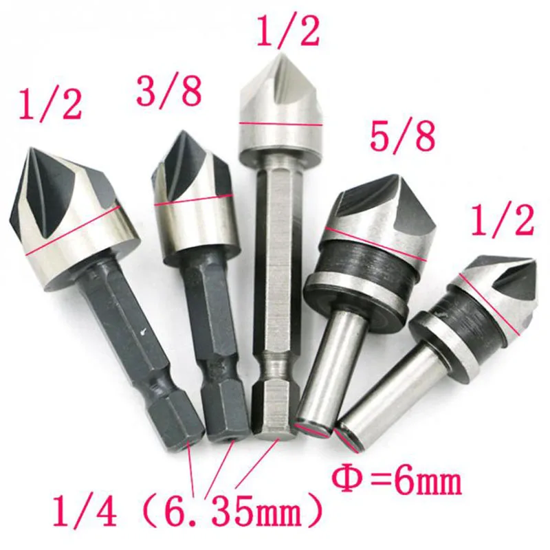 

5pcs 5 Flute Chamfer end Mills Milling Cutter 82 Degree Drill Set Chamfering Edge Mill Cutter Milling Cutting Tool Set