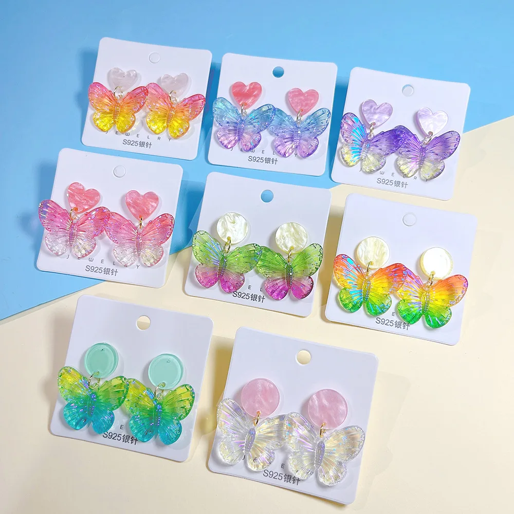 

S925 Silver Needle Acrylic Colored Butterfly Stud Earrings Sweet Fashion Cute Accessory Jewelry Earrings for Women