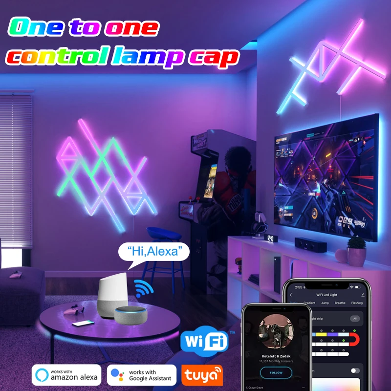 RGB IC WIFI Neon Light DIY Led Light Bar Voice APP Control Music Sync TV Backlight Christmas Game Living Room Bedroom Decoration