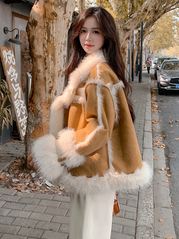 Защита окружающей среды меховая замшевая верхняя одежда женская осень и зима 2024