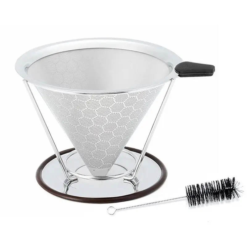 

Honeycomb Stainless Steel Coffee Filter Reusable Coffee Filter Cone Dripper Funnel with Removable Cup Stand Brush