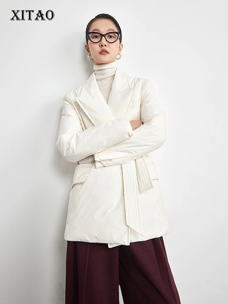 

XITAO/однотонное пуховое пальто с отложным воротником, повседневное, простое, сохраняющее тепло, модное, облегающее, темпераментное, новинка з...
