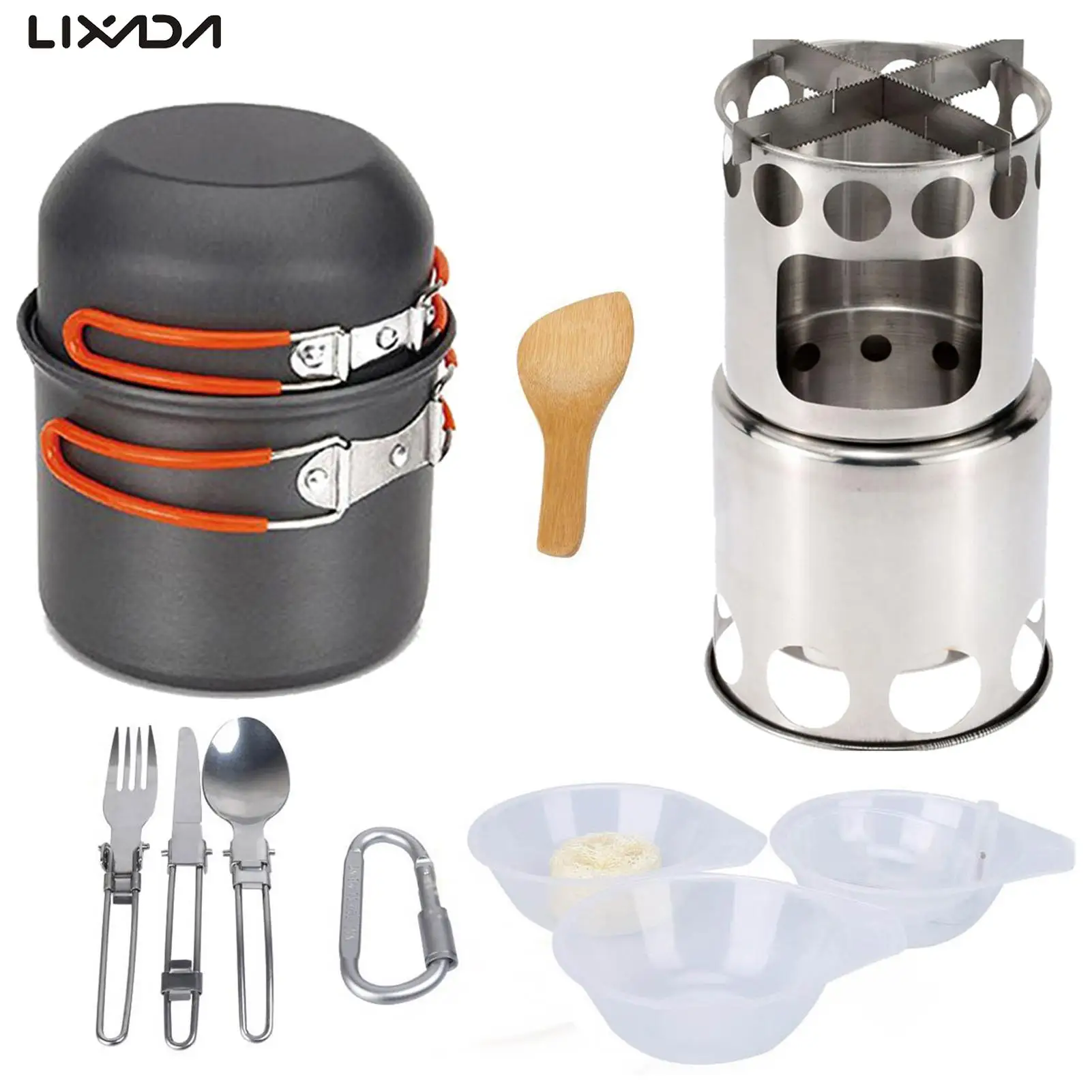 

Набор посуды для кемпинга, портативный набор для готовки на открытом воздухе с плиткой для кемпинга, антипригарная алюминиевая кастрюля для кемпинга, походов, пикника