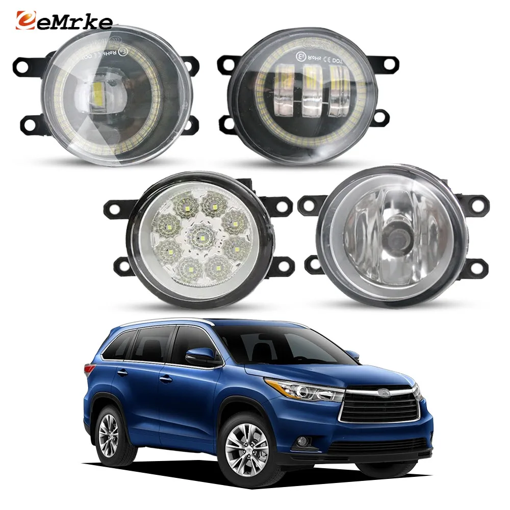 Фото Светодиодные противотуманные фары для Toyota Highlander Kluger XU50 2014 2015 2016 или галогенные противотуманные фары PTF с добавлением ангельских глазков DRL Halo, левая и правая. №1