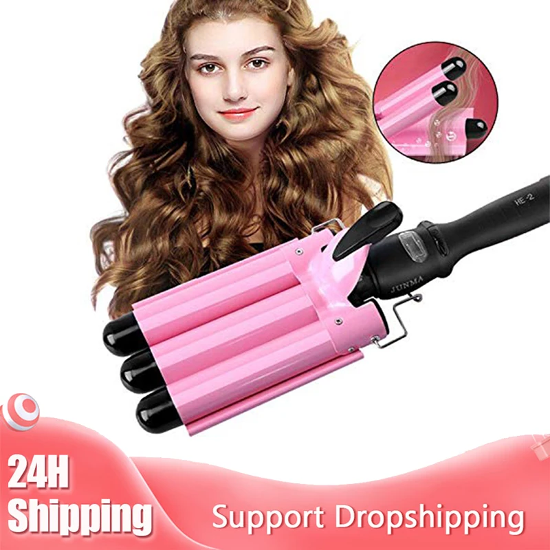 

3 Barrel Beach Waver Curling Iron Wand 25Mm Hair Waver 32Mm Ceramic Lcd Temp Display Triple Barrels Dual Voltage Hair Crimper