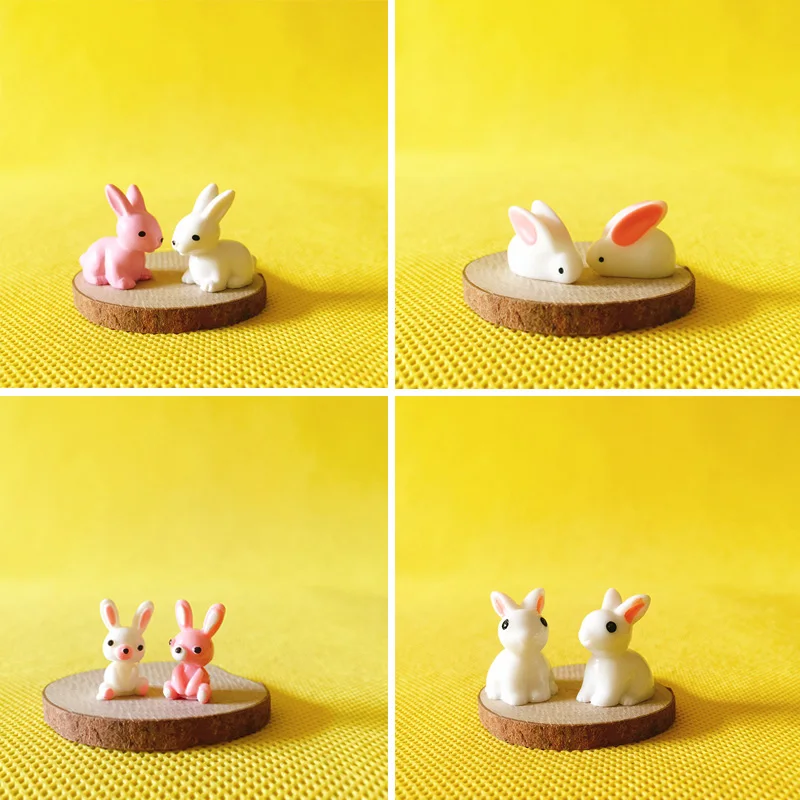 

2pcs/lot White And Black Scarf Rabbit Toy Doll Lovers Ornaments Bunny Rabbit Micro Landscape Decoration Supply
