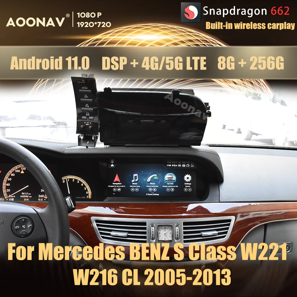 

Автомобильная стереомагнитола 8 + 256 ГБ Android 11,0 Snapdragon 662 для Mercedes BENZ S Class W221 W216 CL 2005-2013 Android Авто carplay