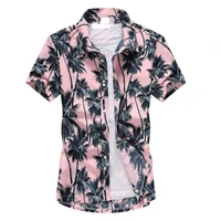 luxury cardigan summer breathable hawaii shirts men coconut tree print short sleeve button down vacation chemise homme plus size