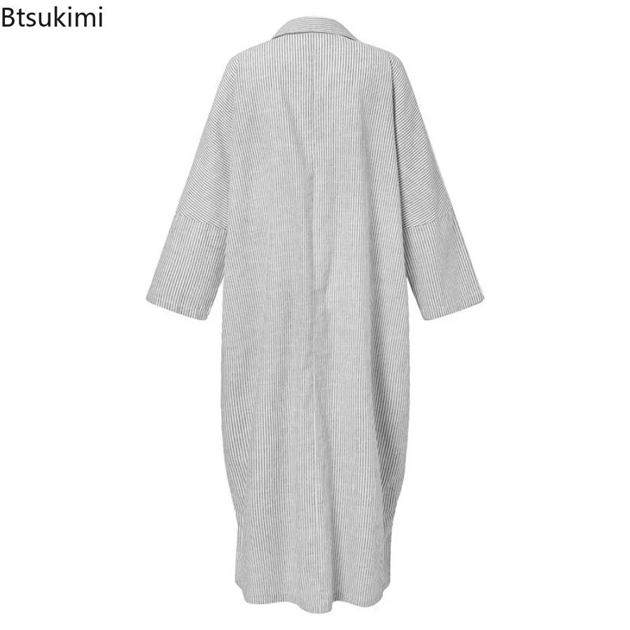 Plus Size 4XL 5XL Women's Casual Striped Cardigan Dress Female Tops Shirts Oversized Long Sleeve Tops Blouse Button Up Shirt
