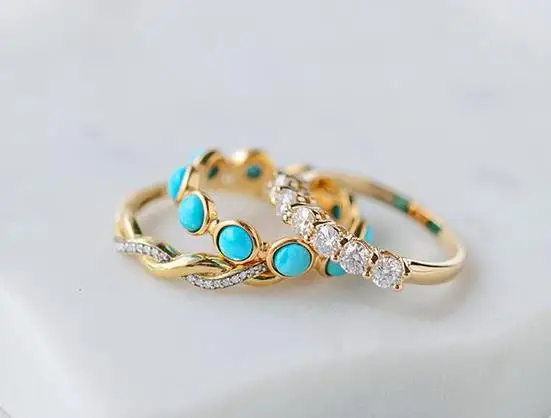 

3 PCS/Set Turquoise Diamond Combination Ring Set For Women Wedding Jewelry European and American Style Hand Accessories