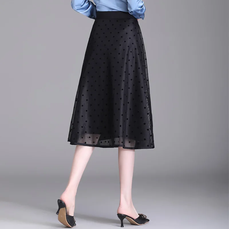 Флокированная сетчатая юбка в горошек новинка весны 2022 эластичное покрытие с