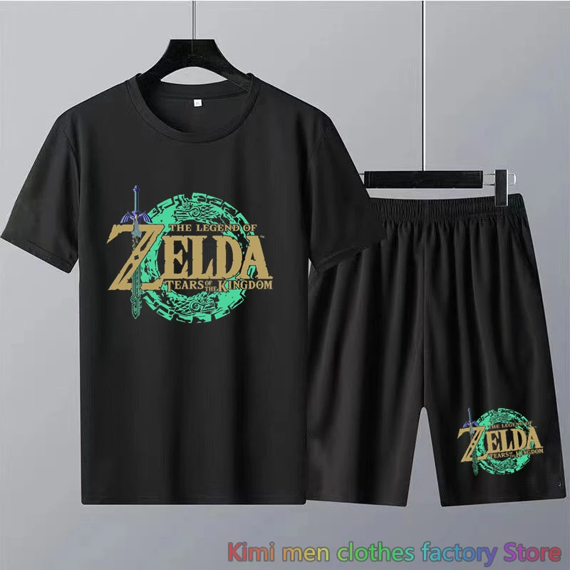 Men Zelda Fans printing TShirts Shorts Sets 2 Piece Outfits Sets for Men Zelda Tears of The Kingdom Summer Tracksuit Cotton Set