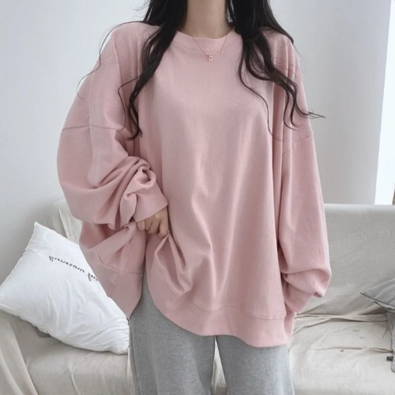 

Loose Solid Brief Korean Style Female Fashion All-match Students Tops 2023 Women O-neck Sweet Sweatshirts New Trendy Streetwear