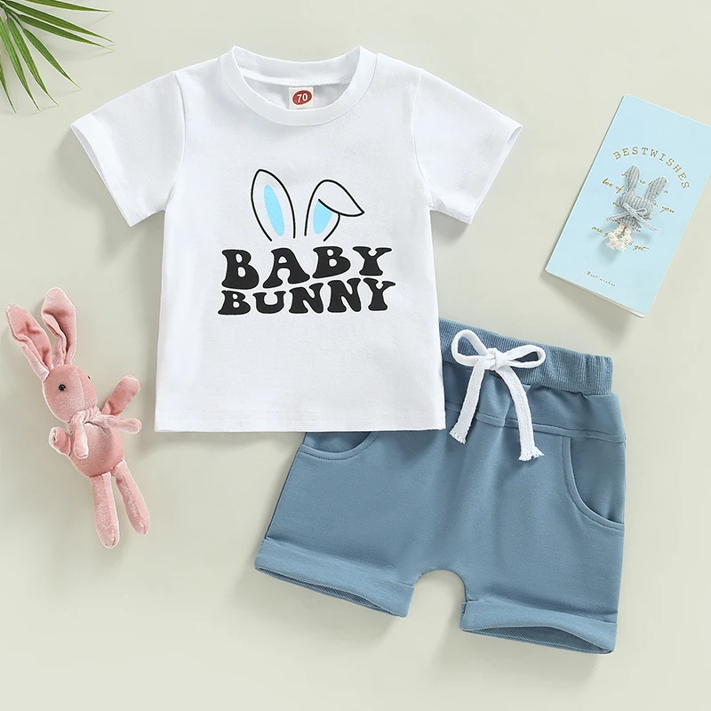 

Easter Baby Clothes Sets Boys Short Sleeve Rabbit Ears Letters Print T-shirt Shorts Casual Outfits Baby Clothing