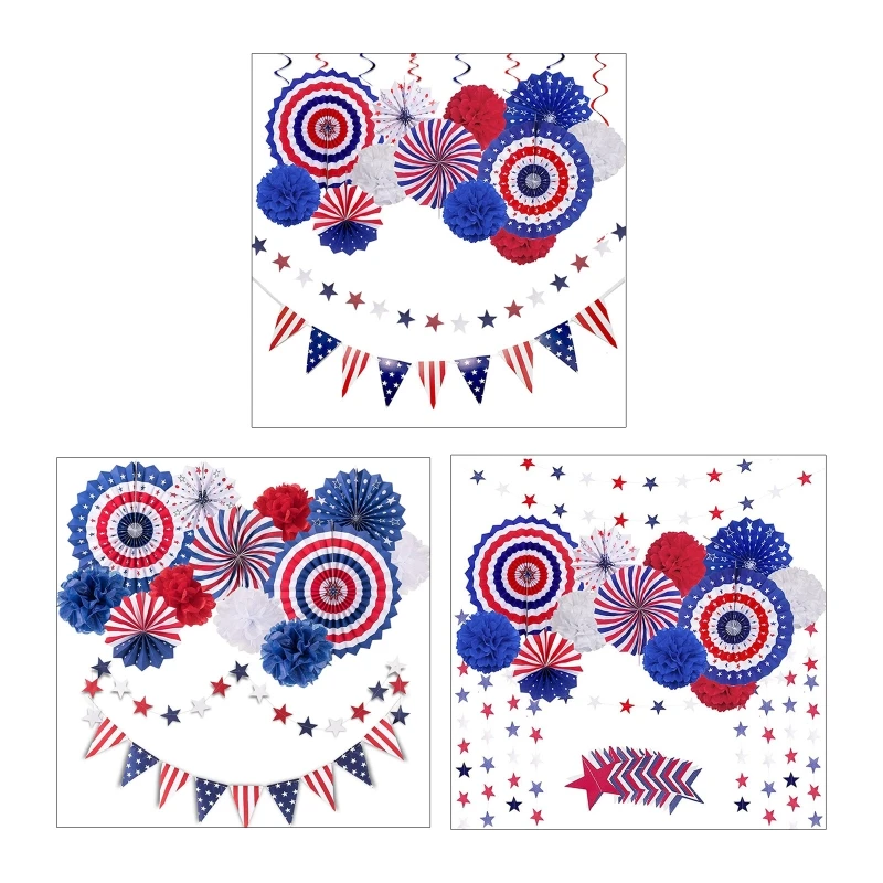 

American Independence Day Paper Fan Set Hanging Ornament Crafts Decor