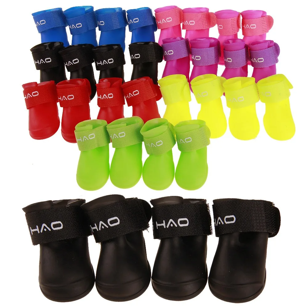 

4Pcs/lot Universal Pet Dog Rain Shoes for Dogs Booties Rubber Portable Anti Slip Waterproof Pet Dog Cat Rain Shoes Anti-mud