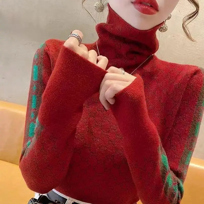 Осенне-зимний новый трикотажный свитер с высоким воротником Женская подкладка