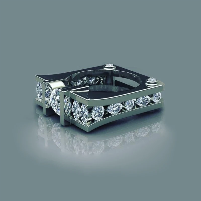 

925 Silver Classic Irregular Geometric Zircon Rings Ladies New Hip Hop Ring Party Wedding Jewelry Gift