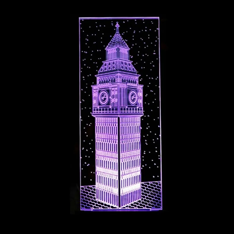 

3D visual Big Ben lamp Multi-colored Acrylic Light Creative gift Home Furnishing 7 color change