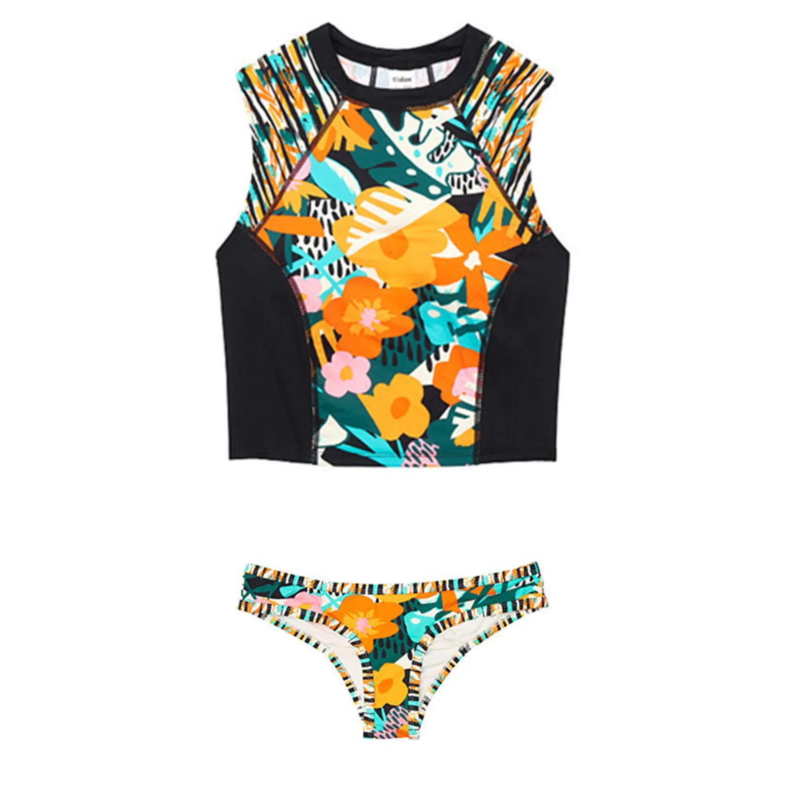 

Large size Women's Floral Print Bikini set Conservative Beachwear Fashion Swimwears Tankinis Set Woman swimsuits bikinis