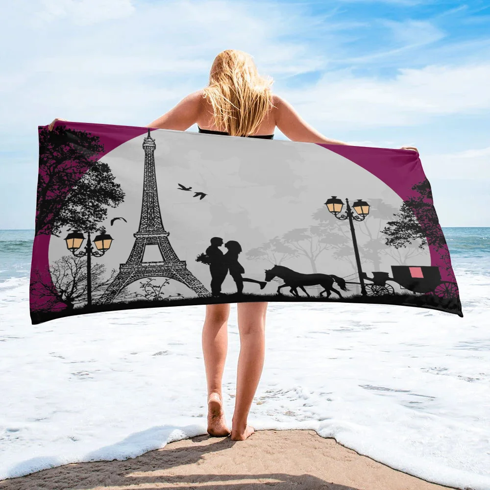 

Eiffel Tower And Lover Romantic Bath Towel Absorbent Adult Large Beach Towels Face Hand Shower Towel For SPA Bathroom Washcloth