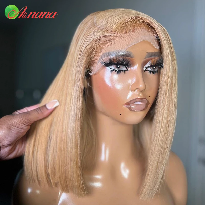 Ed Straight Bob Wig 13x4 Lace Frontal Wig Brown Blonde Peruvian Short Bob Human Hair For Women 180 Density