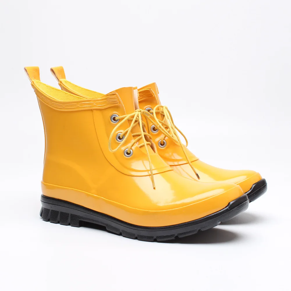 2023 Women Fashion Short Rain Boots Non-slip Lace-up Rubber Rain Boots Waterproof Water Shoes Wellies AL59