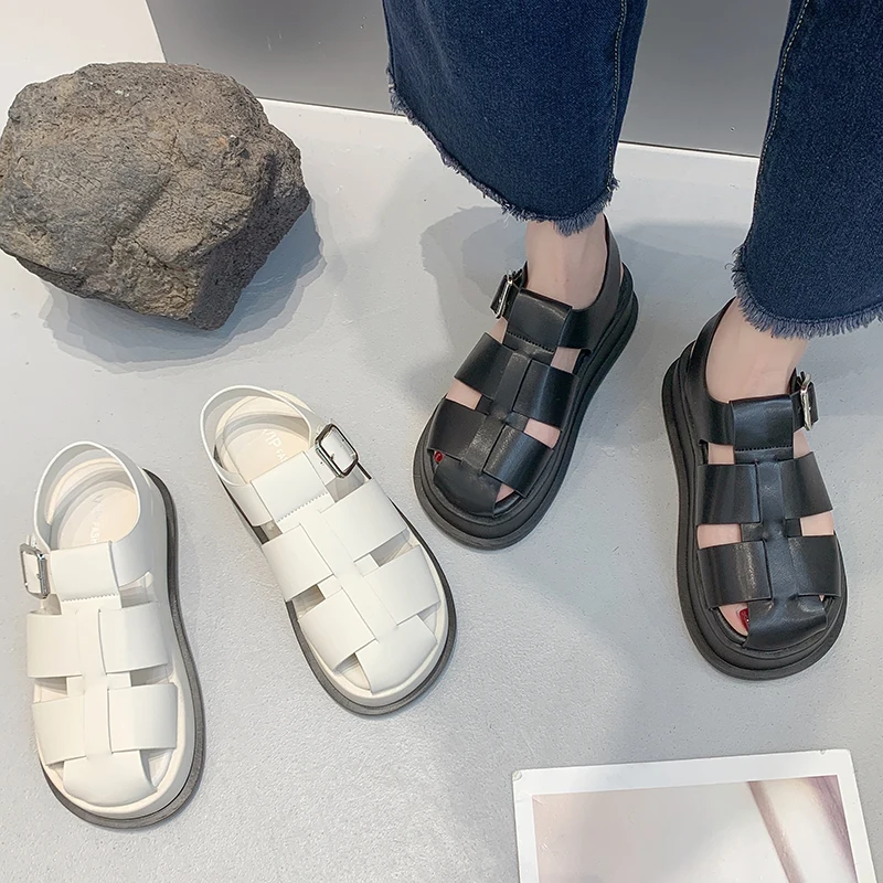 

2022 Sandals Comfort Shoes for Women Summer Heels Suit Female Beige New Retro Fashion Girls Gladiator Clogs Black Low Closed Cas