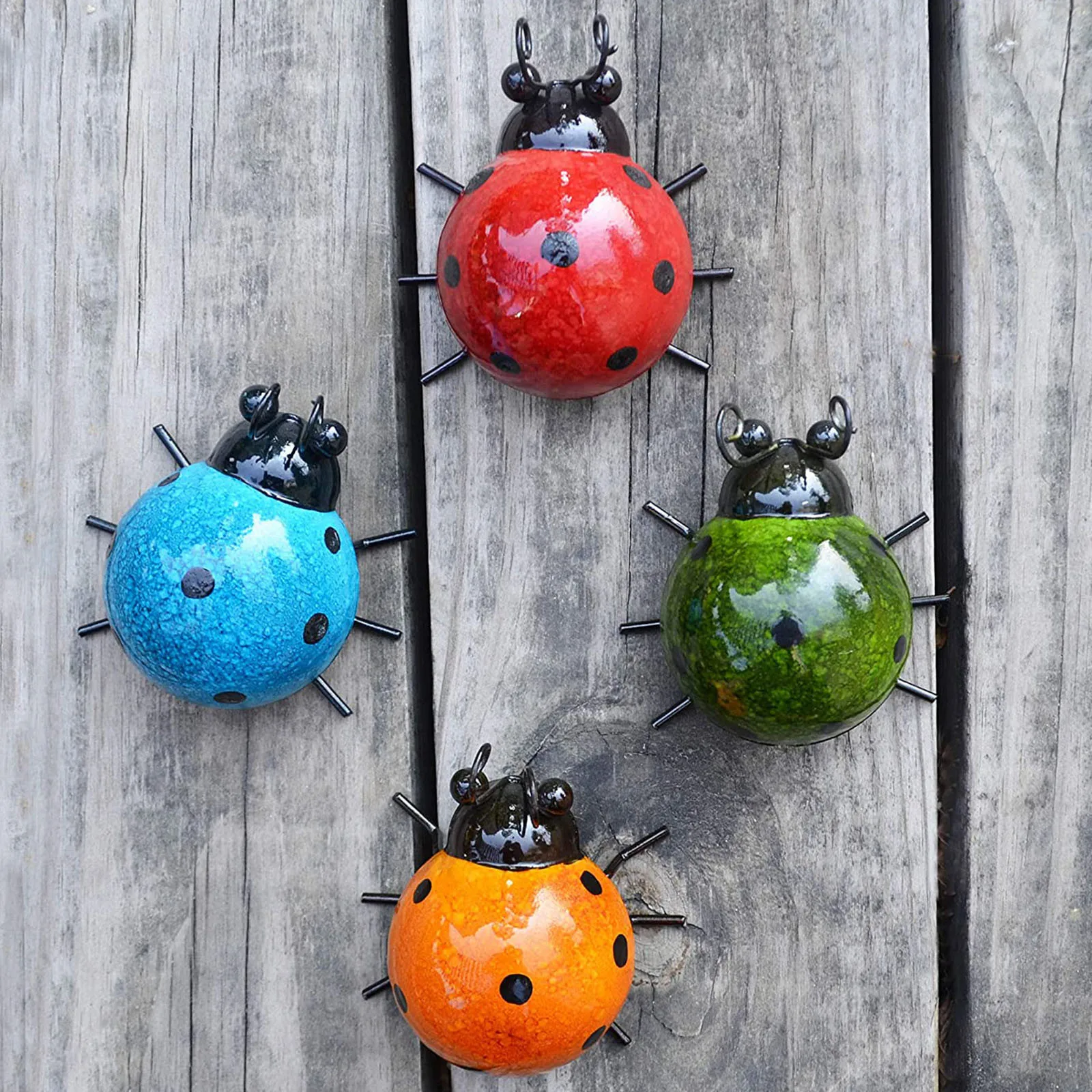 

Large Statues Metal Art Wall Cute of Wall 4 Sculptures Set Ladybugs Decorative Garden Outdoor Patio Lawn & Garden