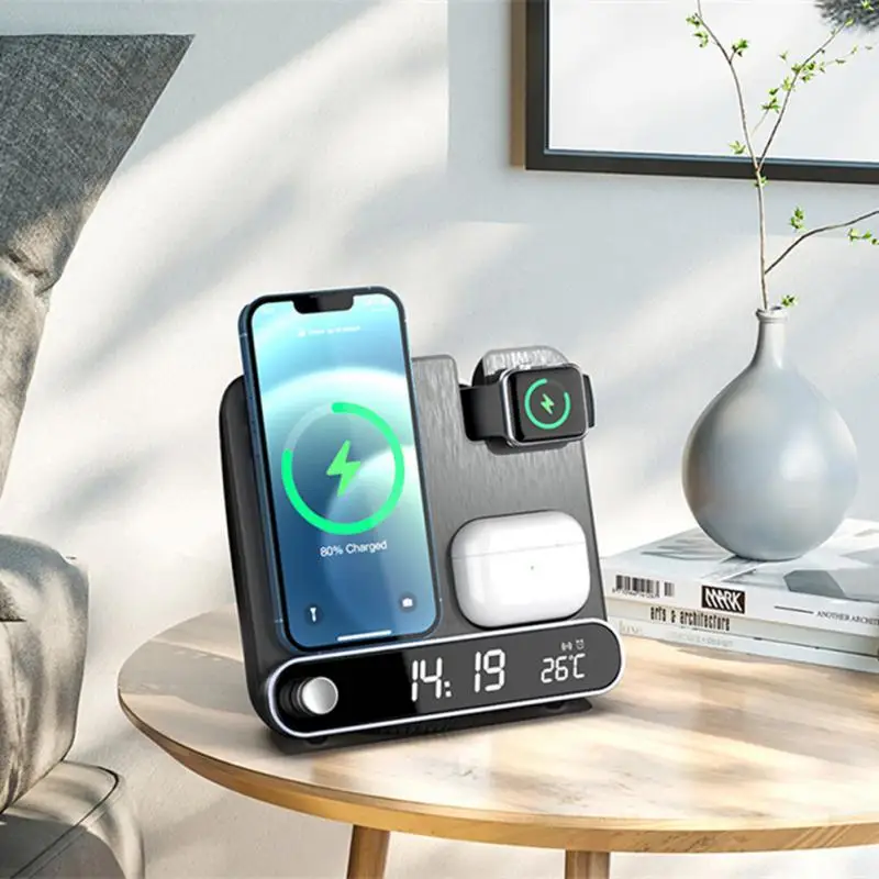 3-in-1 15W Foldable Holder Multifunctional Desktop Mobile Phone Watch Black Stand Two-way Magnetic Suction Fast Wireless Charger