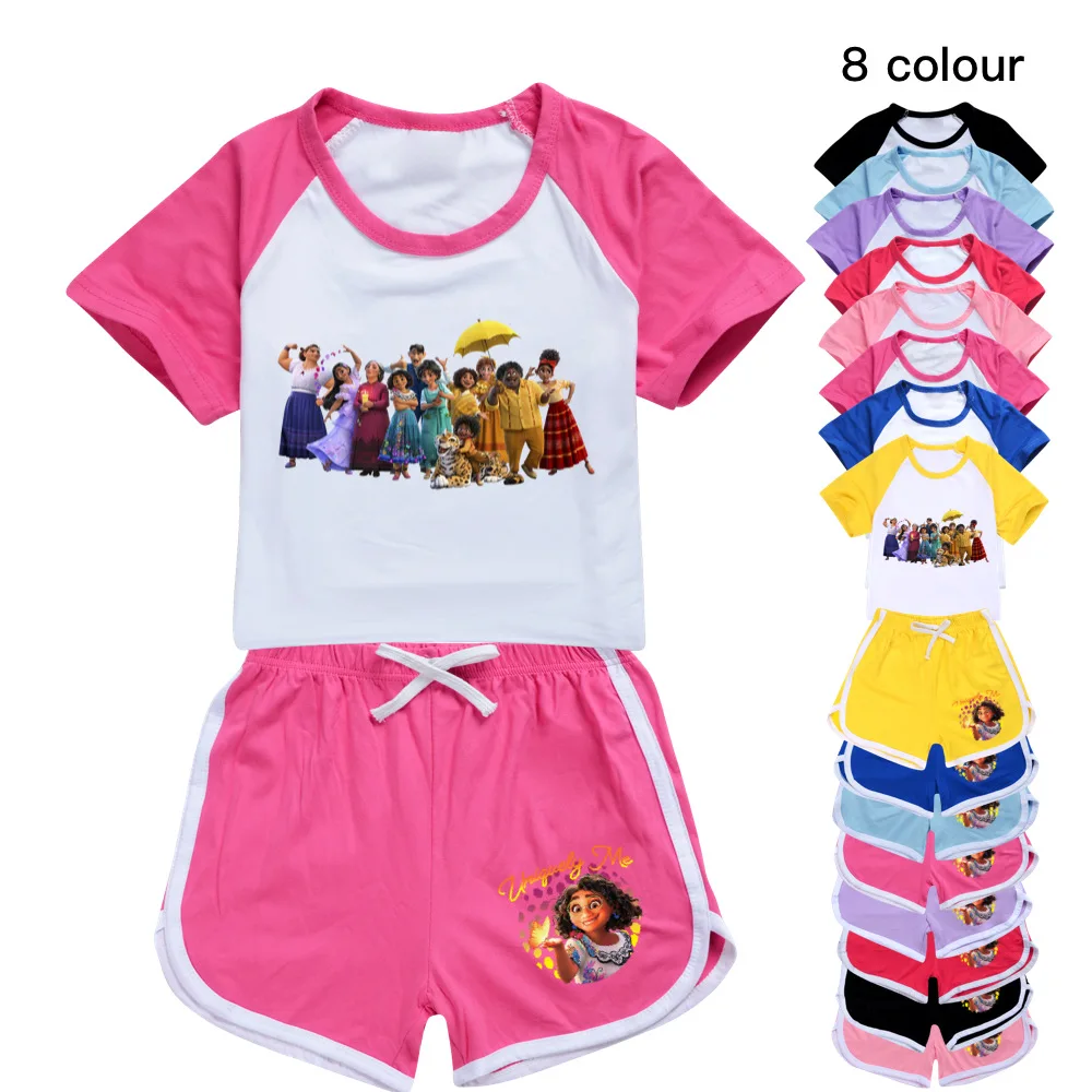

2022 Disney Encanto Imitation Cotton Milk Silk Baby Boy Girl Summer 2 Piece Set Printed Kids T-Shirt + Shorts Clothing