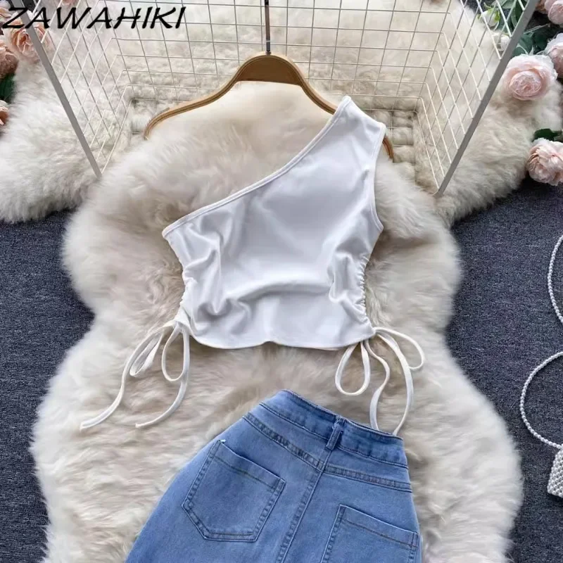 Комплект из двух предметов Y2k летний женский ассиметричный жилет с открытыми