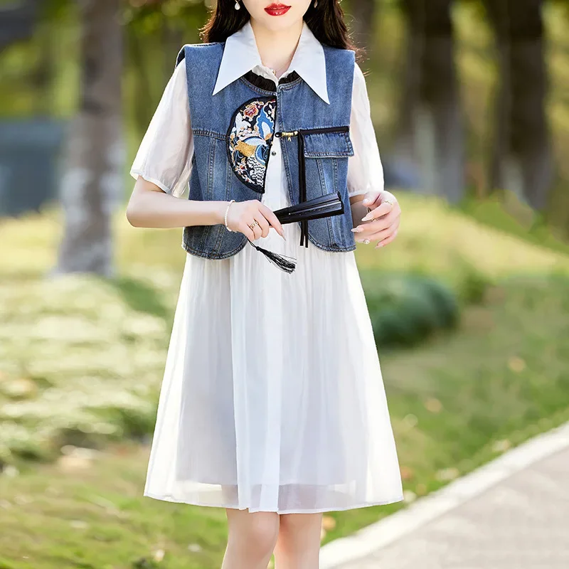 Новинка лета 2024 года винтажная короткая куртка без рукавов с юбкой комплект из 2