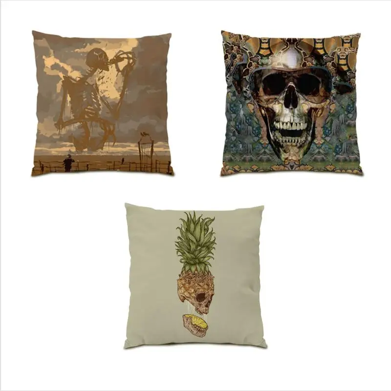 

Gift Living Room Decoration Skull Cushion Cover 45x45 Oil Painting Throw Pillow Covers Polyester Linen Colorful Home Decor E0457