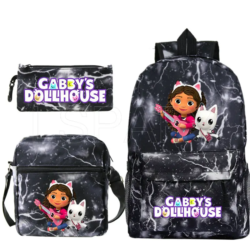 Фото Модный рюкзак Gabby Dollhouse 3 шт./компл., школьные ранцы для студентов, сумка на плечо для девочек и мальчиков, детская дорожная сумка, рюкзак №2