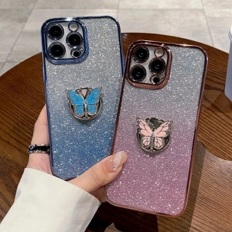 Блестящий чехол для телефона с кольцом-бабочкой и подставкой Samsung Galaxy Note 20 Ultra 10 Plus