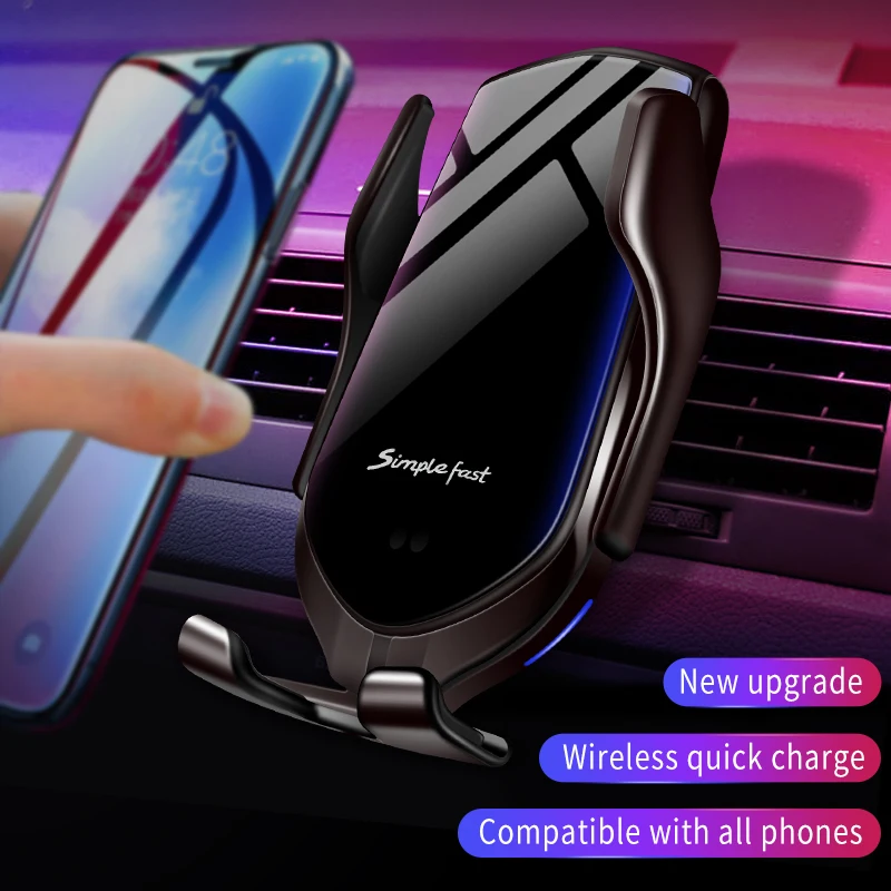 

Automatic Clamping Fast Charging Car Phone Holder for iPhone 12 11 8 For Samsung Mobile Phone 10W Wireless Car Charger