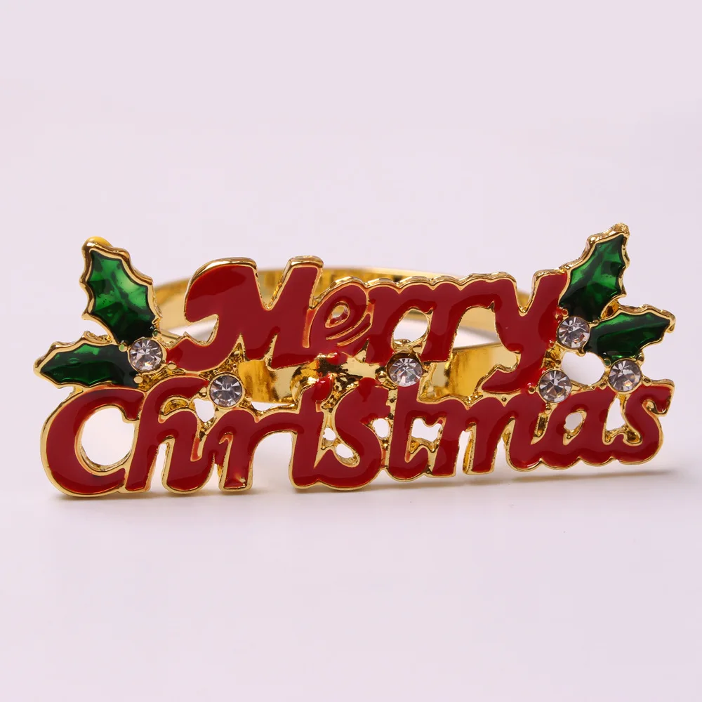

12PCS/Christmas napkin ring metal letter napkin ring desktop decoration for family gathering hotel wedding accessories