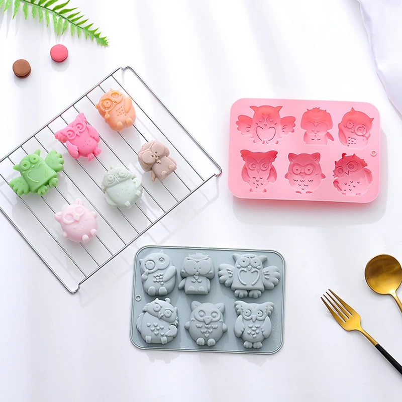 

6 Holes Owl Shape Silicone Fondant Mold DIY Chocolate Desserts Cookies Candy Pastry Ice Cube Mould Cake Baking Decorating Tools