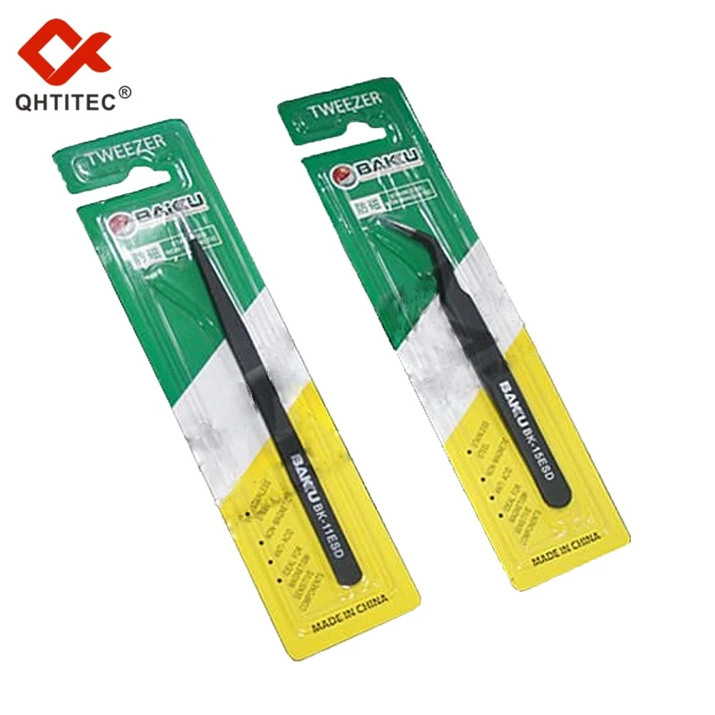 

QHTITEC Stainless Steel Tweezer Curved Straight Black Nipper Picking Tool Phone Repair Tweezers Multifunction Hand Tools