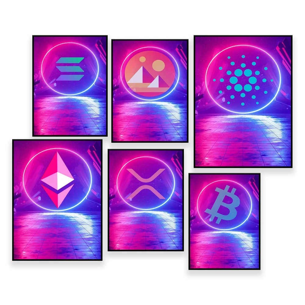 Плакаты на холсте Crypto. XRP Cardano Bitcoin Solana Decentraland Ethereum